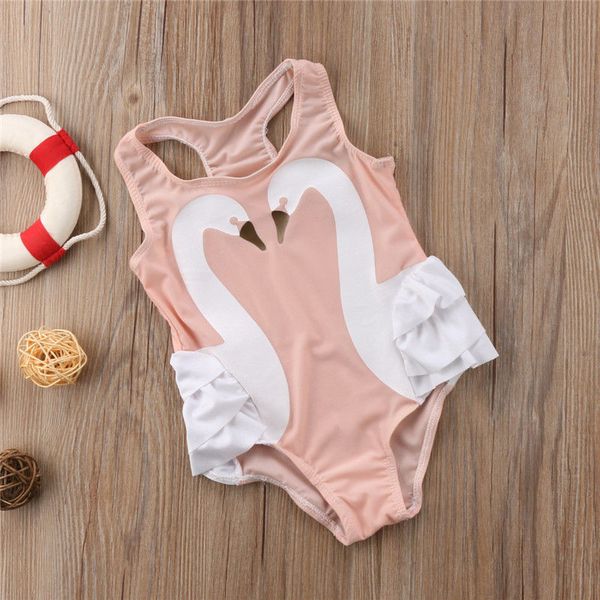 

2019 new girls one piece swimsuit baby swimwear children bathing suit cute kids monokini swan flamingos beach wear summer top