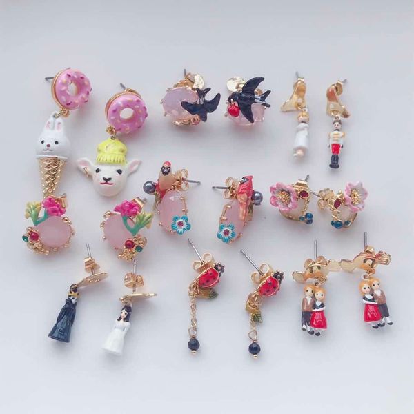 

2019 amybaby handmade enamel glaze cute animal beautiful flower womens drop earrings jewelry for party, Silver