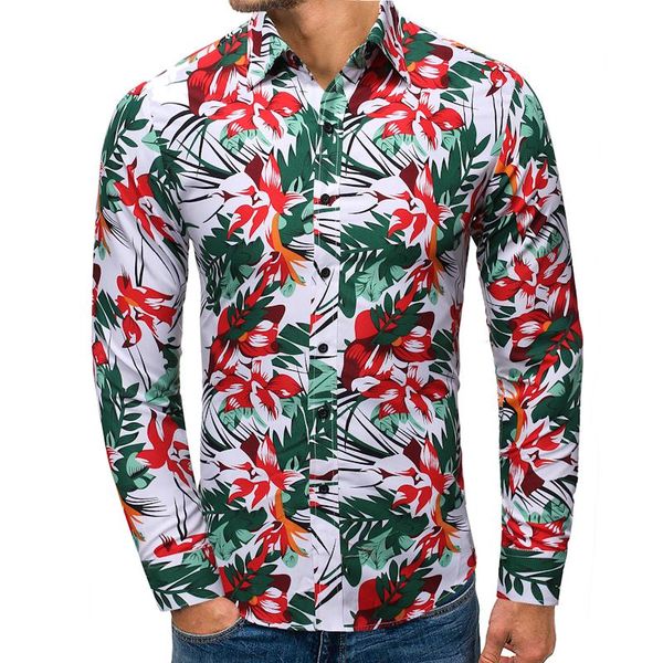 

hawaiian shirt for boys men's blouse casual long sleeve white flower floral shirt for men dress new, White;black