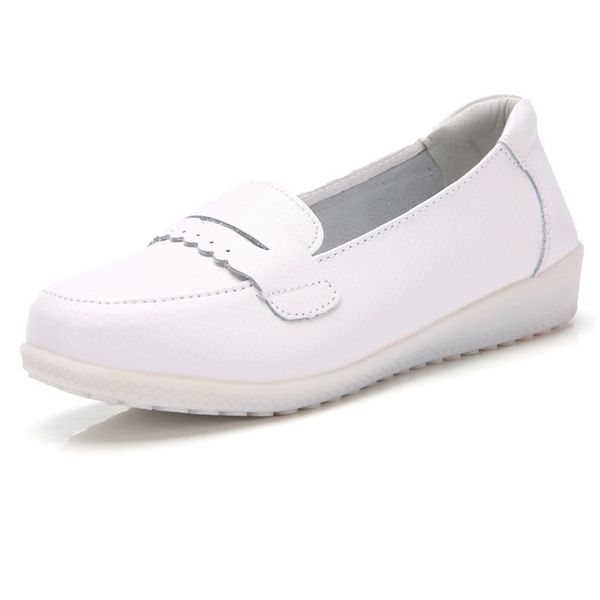 

women's shoes leather non-slip soft bottom white flats women casual shoes, Black