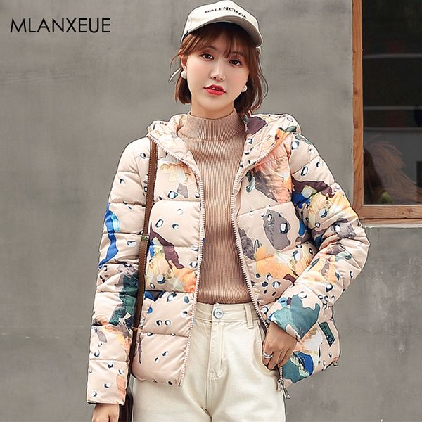 

plus size hooded print winter coat women solid loose thicken female jackets korean windproof cotton parka coats casaco feminino, Black