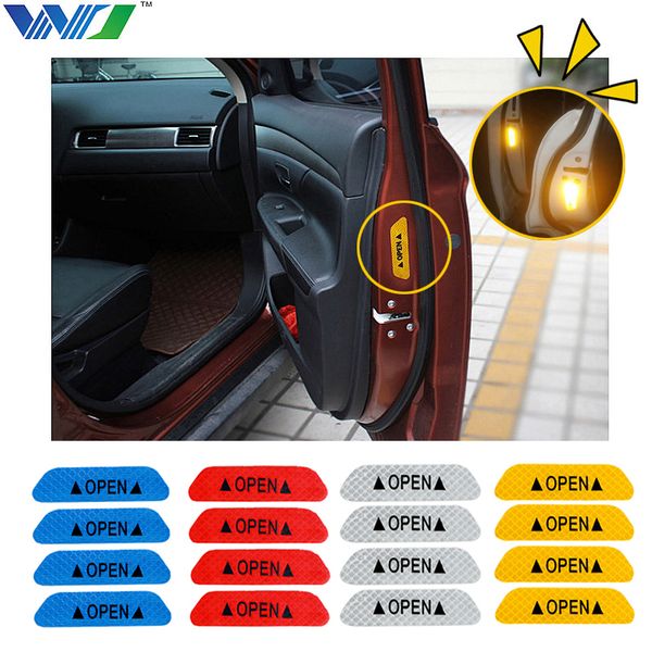 

wj 4pcs 9.45x2.6cm warning mark reflective tape universal exterior accessories car door stickers open sign safety strips