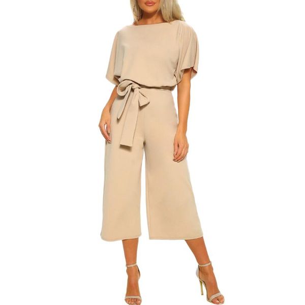 

women short sleeve playsuit clubwear straight leg jumpsuit with belt, Black;white
