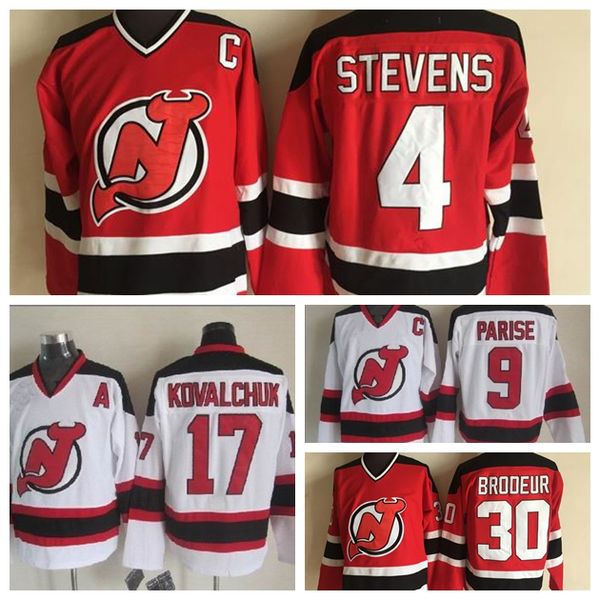 

fashion retro new jersey devils 17 kovalchuk 9 zach parise 4 scott stevens 30 martin brodeur white mens vintage ccm stitched hockey jerseys, Black;red