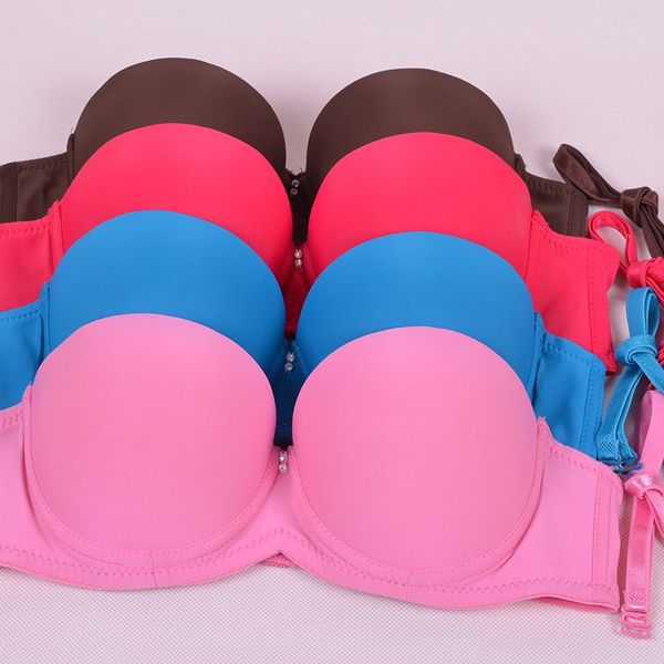 

gather bra thicken padded strapless push up t-shirt bra for young girl 1/2 cup for women underwire, Red;black