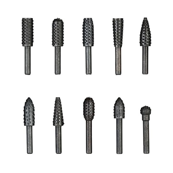 

10pcs rotary files rasp set 6mm shank carbon steel carbide milling cutter rotary file burr tool woodworking carving grinding