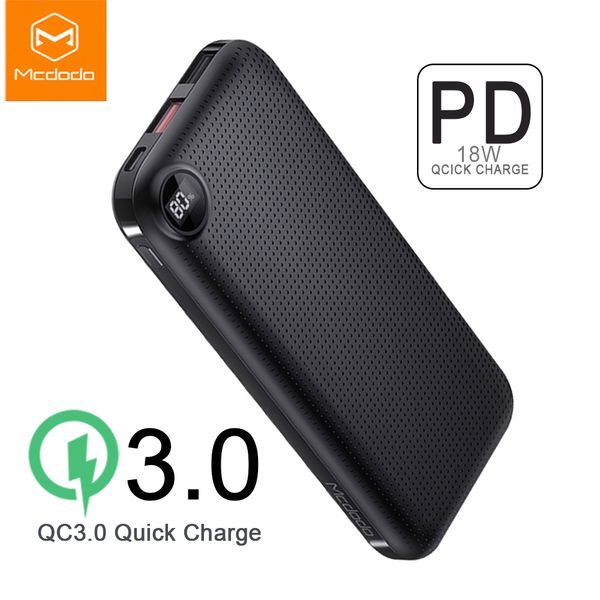 

mcdodo power bank 10000mah usb type c pd 18w fast charge for iphone xiaomi led display qc 3.0 poverbank portable battery charger