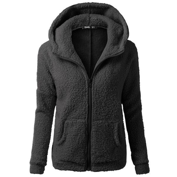 

warm wide female jackets women jacket plush coat hooded sweater coat winter warm wool zipper cotton outwear windproof, Black;brown