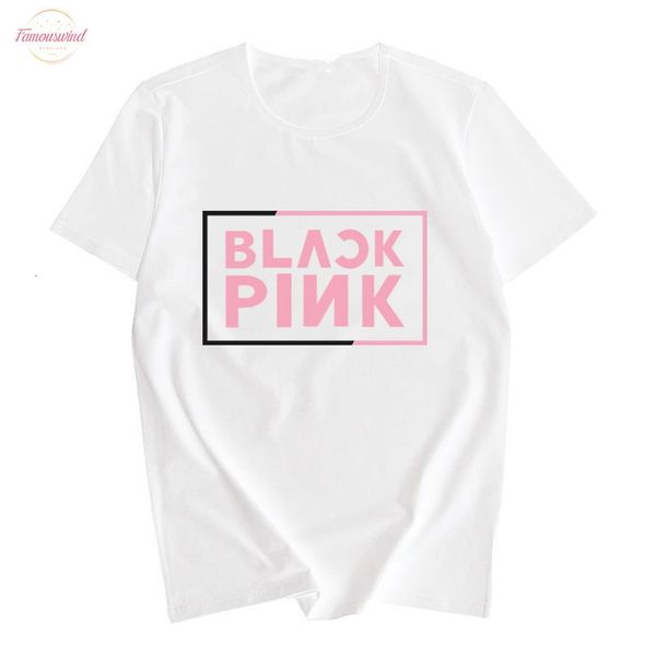 

blackpink print t shirt womens new summer casual black pink o neck short sleeve korea hip hop shirt harajuku s 2xl clothes, White