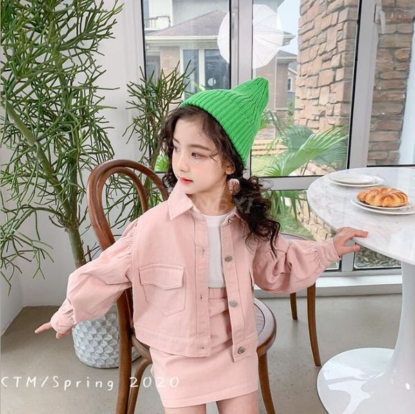 

2020 new wholesale girls 2 pcs set coat+skirt fashion spring girls suit 3-8t t200414, White
