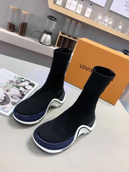 

2019 new knitted stretch socks shoes short boots women's wild fashion muffin bottom sleeve comfortable casual socks boots boots 49897, Black