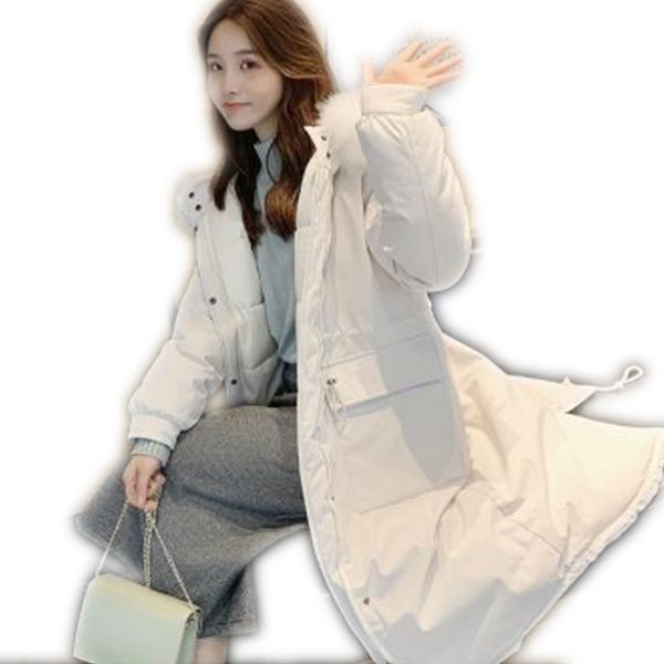

straight winter women jackets hooded fur collar down parkas female 2019 fashion thick cotton-padded coat adjustable waist m189, Black