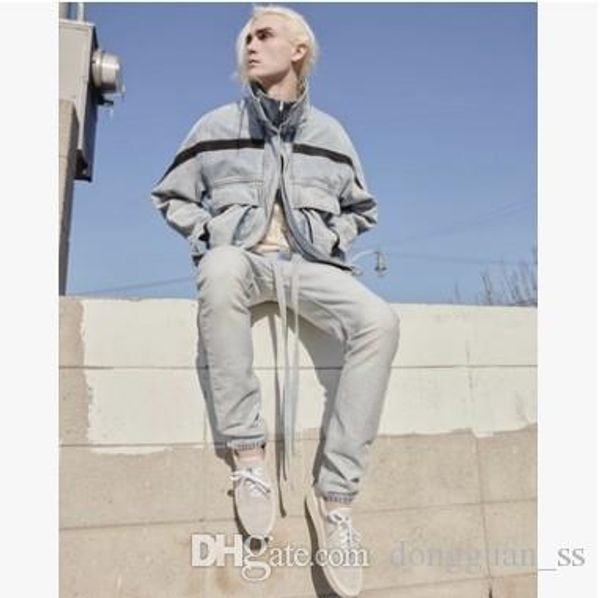 

new style men's distressed destroyed pants white ripped patches light blue skinny biker jeans slim trousers #hs#