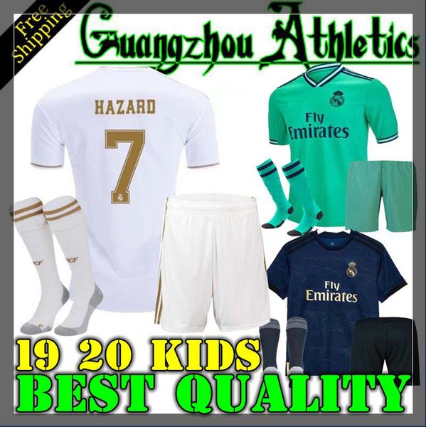 

19 20 new real madrid kid hazard occer jer ey 2019 2020 real madrid child jer ey benzema ergio ramo kroo football jer ey maillot, Black;yellow