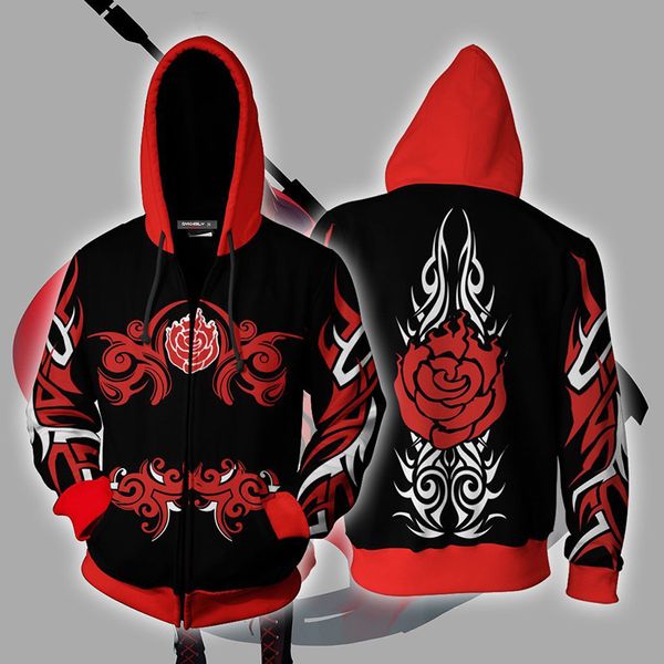 

3d printed fashion halloween hoodies sweatshirt rwby ruby rose symbol cosplay costumes popular hoody streetwear jackets, Black