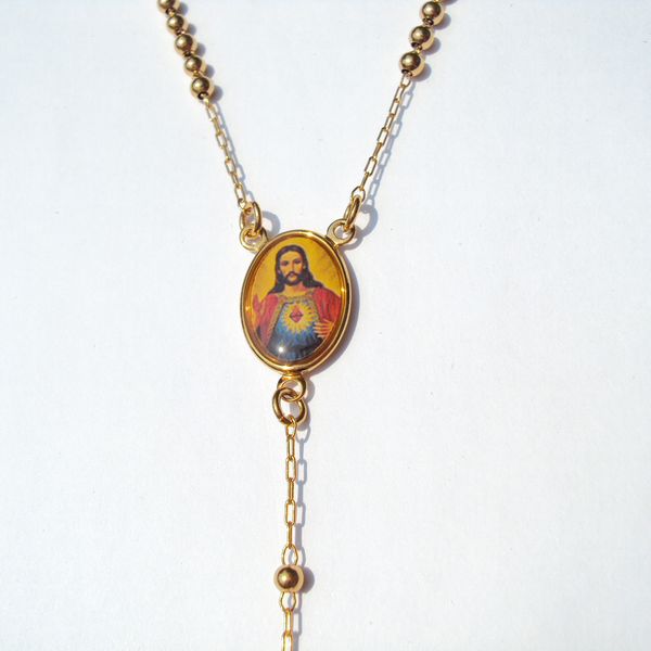 

loyal cool 22 k 24 k thai baht fine gold filled cross/crucifix pendant & rosario rosary beads necklace chain 60cm + 10 cm long, Silver