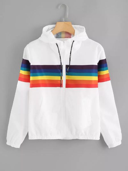 

women's casual jacket autumn and winter new striped print hooded windbreaker fashion loose long-sleeved coat women, Tan;black