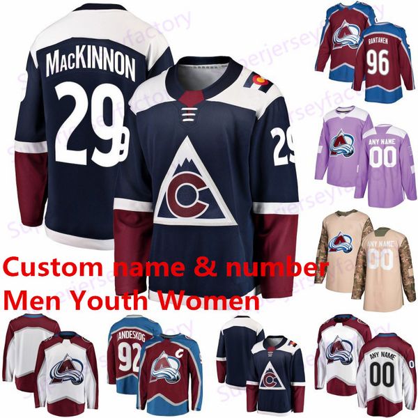

29 Nathan MacKinnon Colorado Avalanche Jersey 96 Mikko Rantanen 33 Patrick Roy 9 Matt Duchene 19 Sakic 92 Gabriel Landeskog Hockey jerseys
