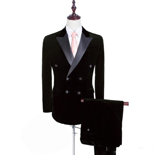 Ternos de negócios oficiais duas peças (blazer + calça) com pico casamento lapela noivo se adequa a moda conjunto de roupas de tecido de veludo preto