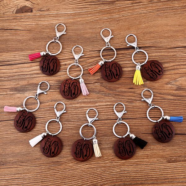 

monogram tassel monogram wood disk with tassel keychain china wholesale wood tassel key chain, Slivery;golden