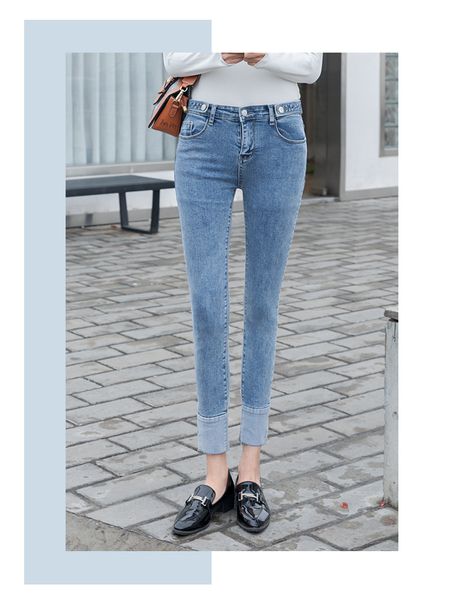 

jinyilai blue gray pencil pants jeans women os morality and feet