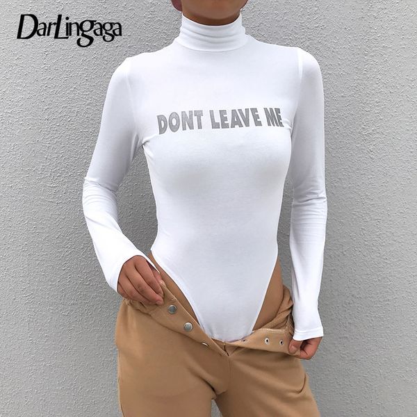

darlingaga autumn winter turtleneck bodysuit women reflective letter body long sleeve streetwear fitness jumpsuit bodysuits, Black;white