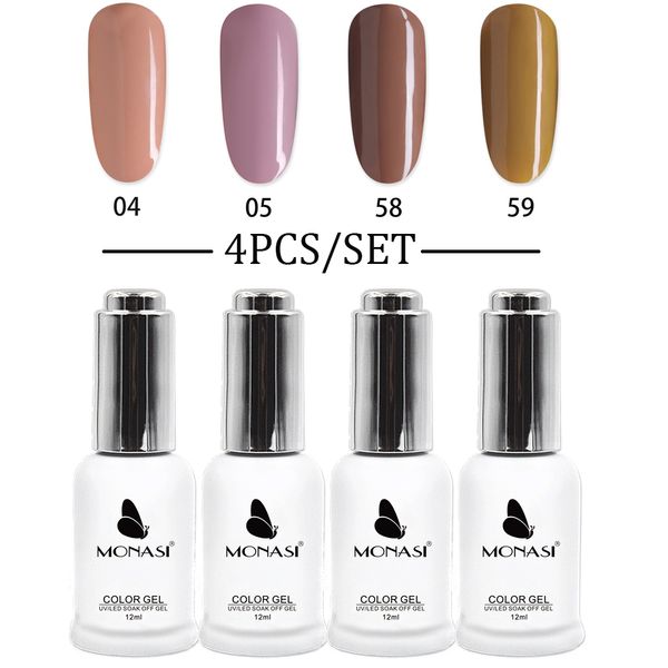 

4pcs gel nail polish set-nude gray series nail art uv led soak off gelpolish monasi 12ml/bottle selling in 2019, Red;pink
