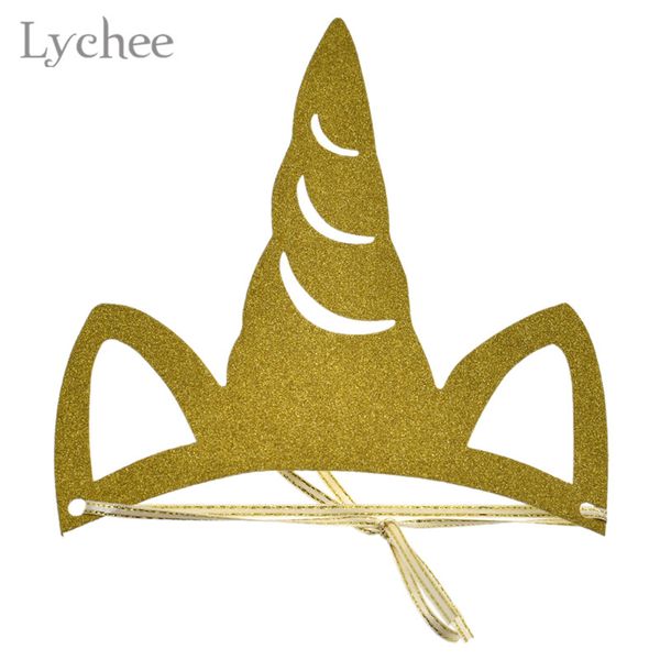 

lychee 5pcs glitter unicorn crown birthday hat hollow out unicorn horn headbands baby shower decorations