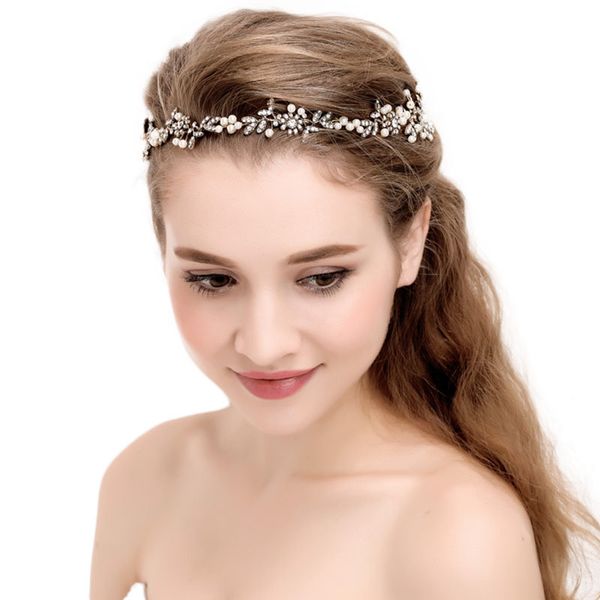 

baroque bridal wedding crystal pearl headpiece bride tiara headwear headband handmade women party jewelry hair accessories jl, Golden;white