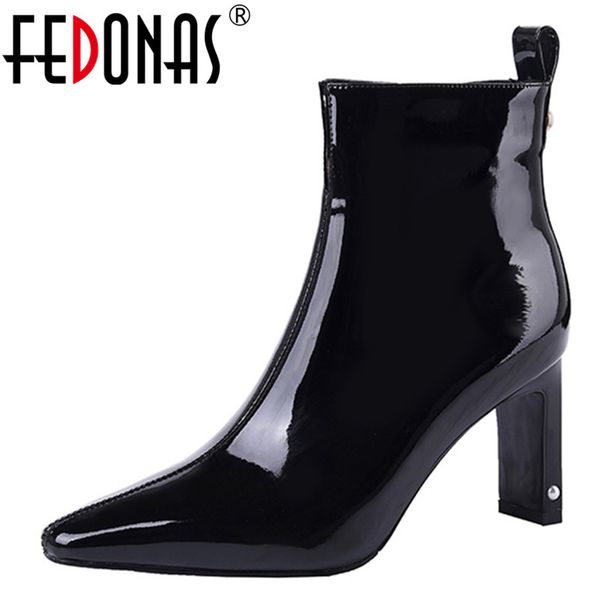 

fedonas winter concise genuine leather women new ankle boots party prom shoes woman zipper high heels warm big size short boots, Black