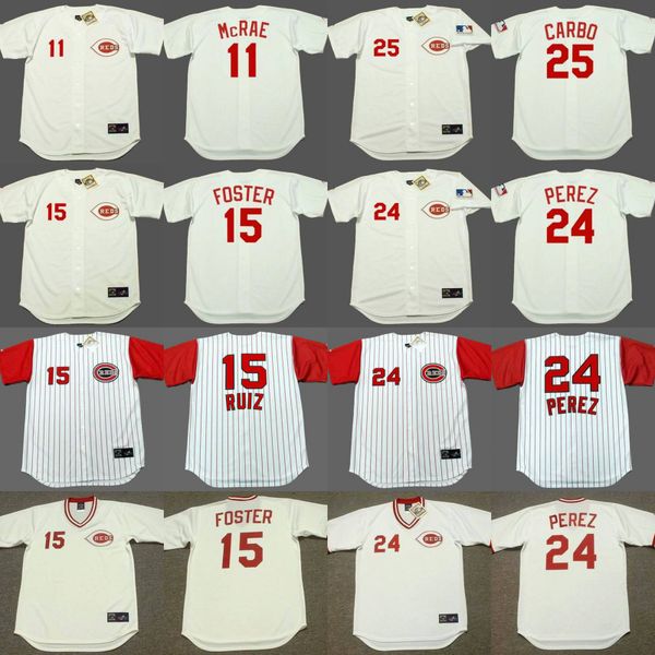 

cincinnati 15 george foster 19 helms 23 lee may 24 tony perez throwback baseball jersey, Black