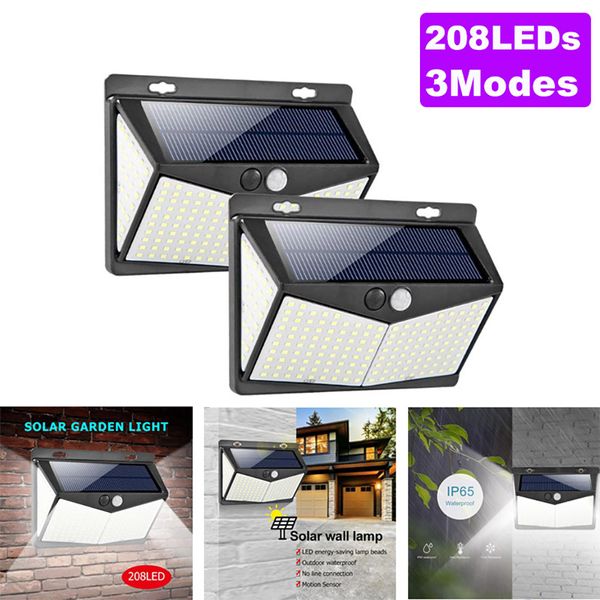 luz 208LEDs Outdoor Solar Lights 60W Início Jardim PIR Motion Sensor 3Modes IP65 à prova d'água Solar Emergência Lâmpada LED Wall Luz