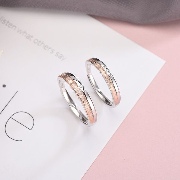 

s925 sterling silver adjustable ring simplicity set diamond wedding ring fashion exquisite couple rings