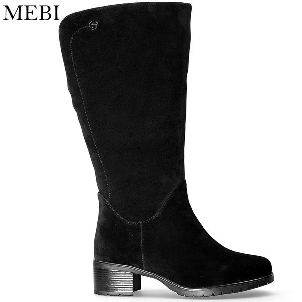 

mebi plus size extra wide women winter boots warm wool lining snow boots kid suede knee booties thick fur mom shoes, Black