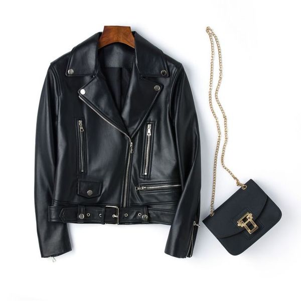 

genuine leather jacket women 100% real sheepskin sheep bomber basic jacket motorcycle outerwear coat chaqueta mujer plus size, Black