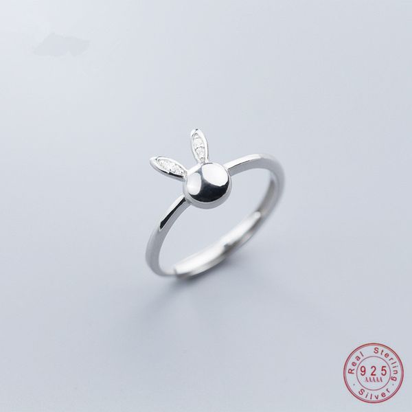 

wantme simple cute adjustable real 100% 925 sterling silver white ring for women girls korean animal rings jewelry, Golden;silver