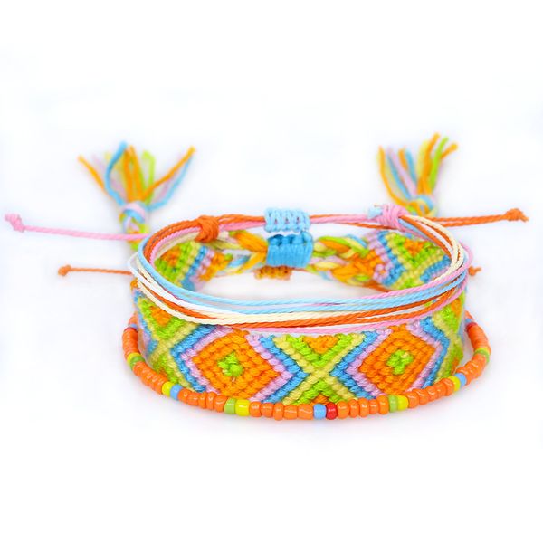 

zwpon bohemia style thread fringe bracelets handmade knit colorful thread printed bangles suit for woman jewelry wholesale, Black