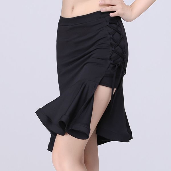 

lady square dance dance skirt black body skirt pull rope safety pants latin, Black;red