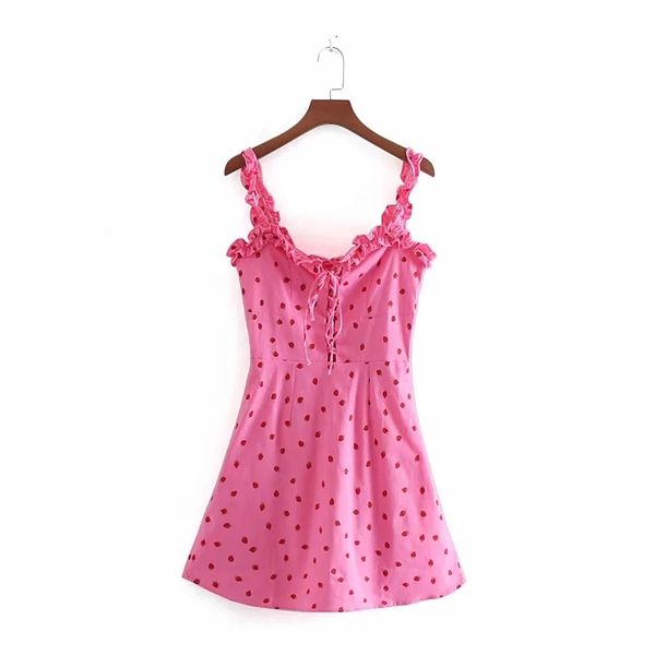 

сладкий клубничный принт мини-платье женщины летнее платье 2019 kawaii sexy lace-up beach dress корейский повседневный vestidos, Black;gray