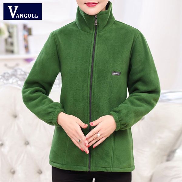 

vangull 2019 new autumn mid-aged women fleece jackets plus size 5xl casual warm jacket zipper outerwear for mum winter fashion, Black