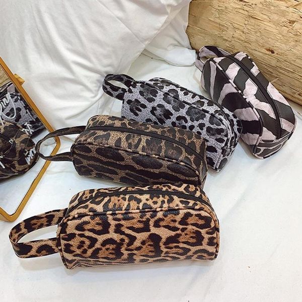

women's outdoor fashion trend long solid leopard leather pencil case makeup cosmetic travel school bag beauty case organizer /e