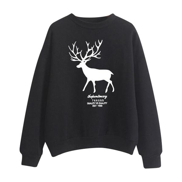 

women's crewneck cotton sweatshirt long sleeves black pullover loose top