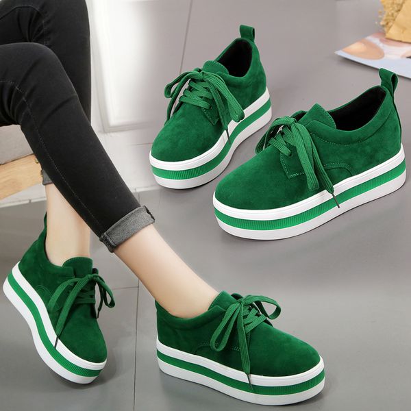 

casual women shoes lace up flat platform shoes round toe increasing creepers women flat 2019 new platform sneakers, Black