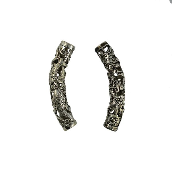 

5pcs vintage silvery plated hollow cameo curved tubes charms brass beads