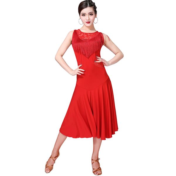 

women girl latin dance dress 5 colors fringe clothes cha cha salsa rumba competition wear tango costume, Black;red