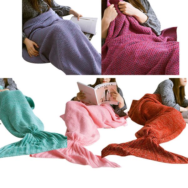 

fashion knitted mermaid tail blanket handmade crochet bed wrap soft sleeping bag blankets xh8z