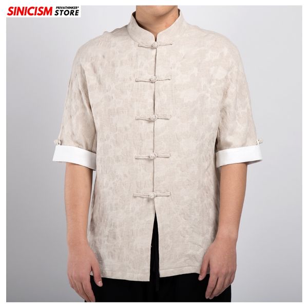 

sinicism store 2020 men's stand collor spring shirts men short sleeve chinese style shirt male fashion cotton linen shirts 4xl, White;black