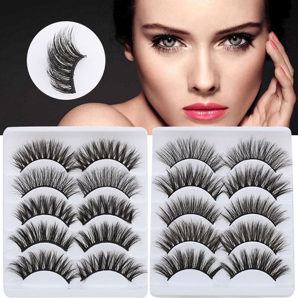 

new beauty 5 pairs mink hair false eyelashes natural thick long eye lashes wispy professional hand made makeup extension tools