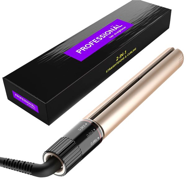 

new led curling iron professional hair straightening iron 2 in 1 without damage hair straightener flat irons curler, Black