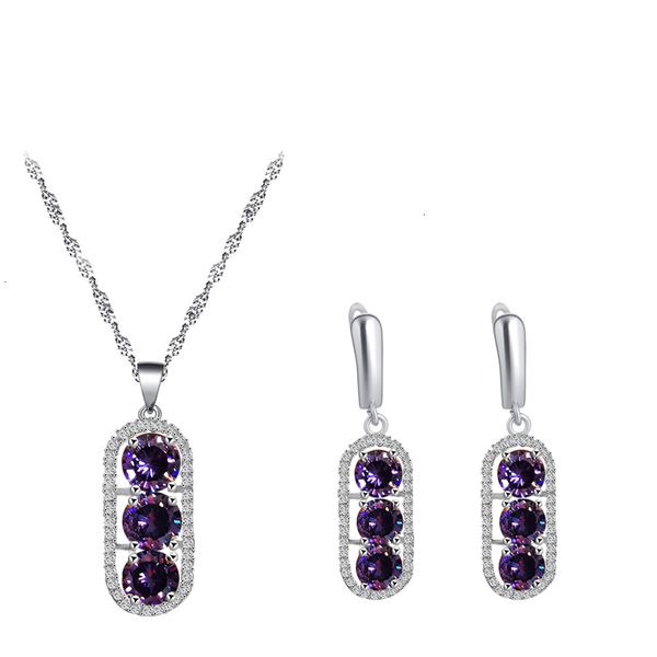 

purple round 925 sterling silver zircon earrings necklace pendant jewelry fashion anniversary set js841